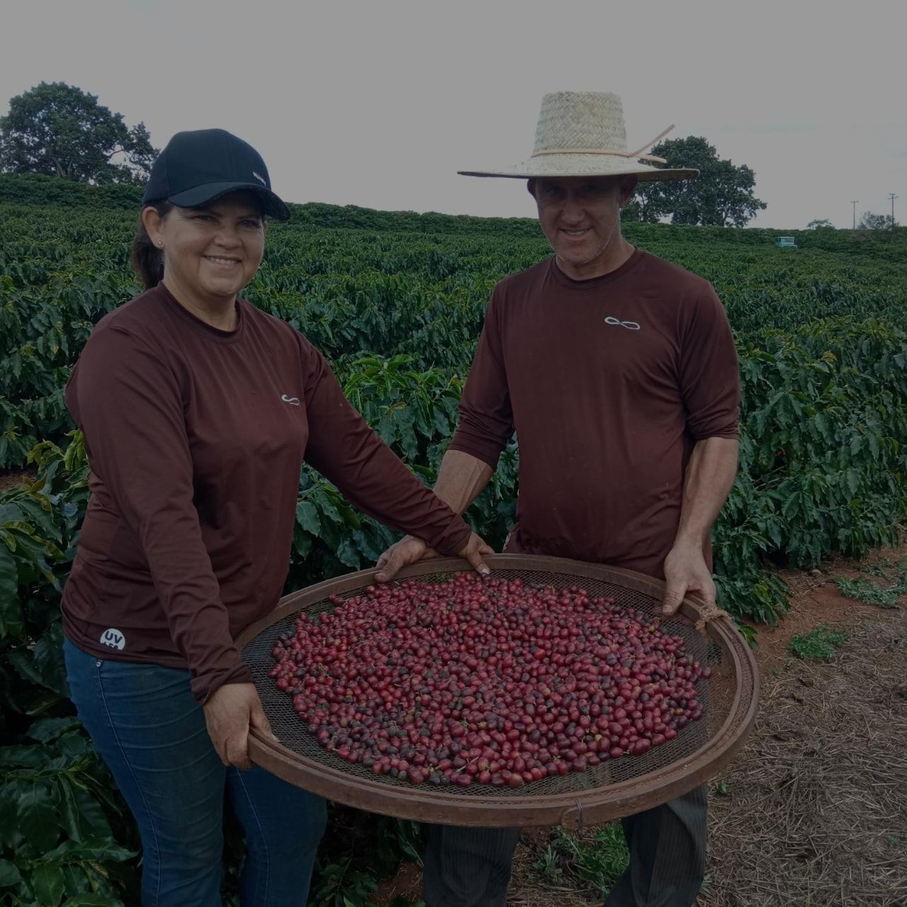 Maristela e Valdeir com café colhido